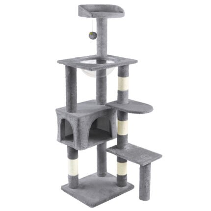 Arbre à Chat 138cm avec Griffoir Plateforme Niche et Capsule Spatiale gris