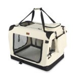 Sac transport pliable chien chat caisse cage portable 60x44x44cm beige