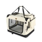 Sac transport pliable chien chat caisse cage portable 50x35x36cm beige