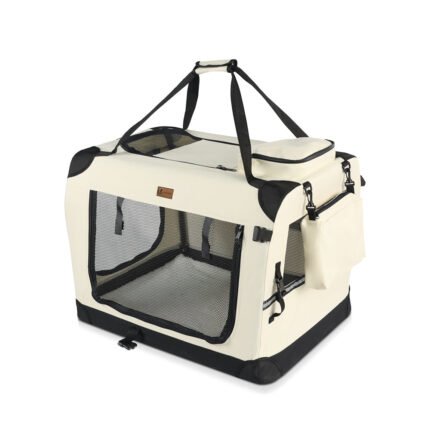 Sac transport pliable chien chat caisse cage portable 50x35x36cm beige