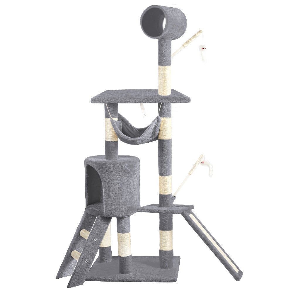 1_638e9230-1f2f-4da0-b82f-f21e2c4c4251 Arbre à Chat 154cm avec Griffoir Plateforme Niche XXL Gris – Image 1