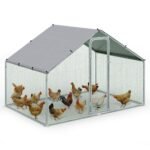 Enclos poulailler en metal galvanise et grillage avec bache PE 300x200x200cm