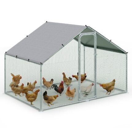 Enclos poulailler en metal galvanise et grillage avec bache PE 300x200x200cm