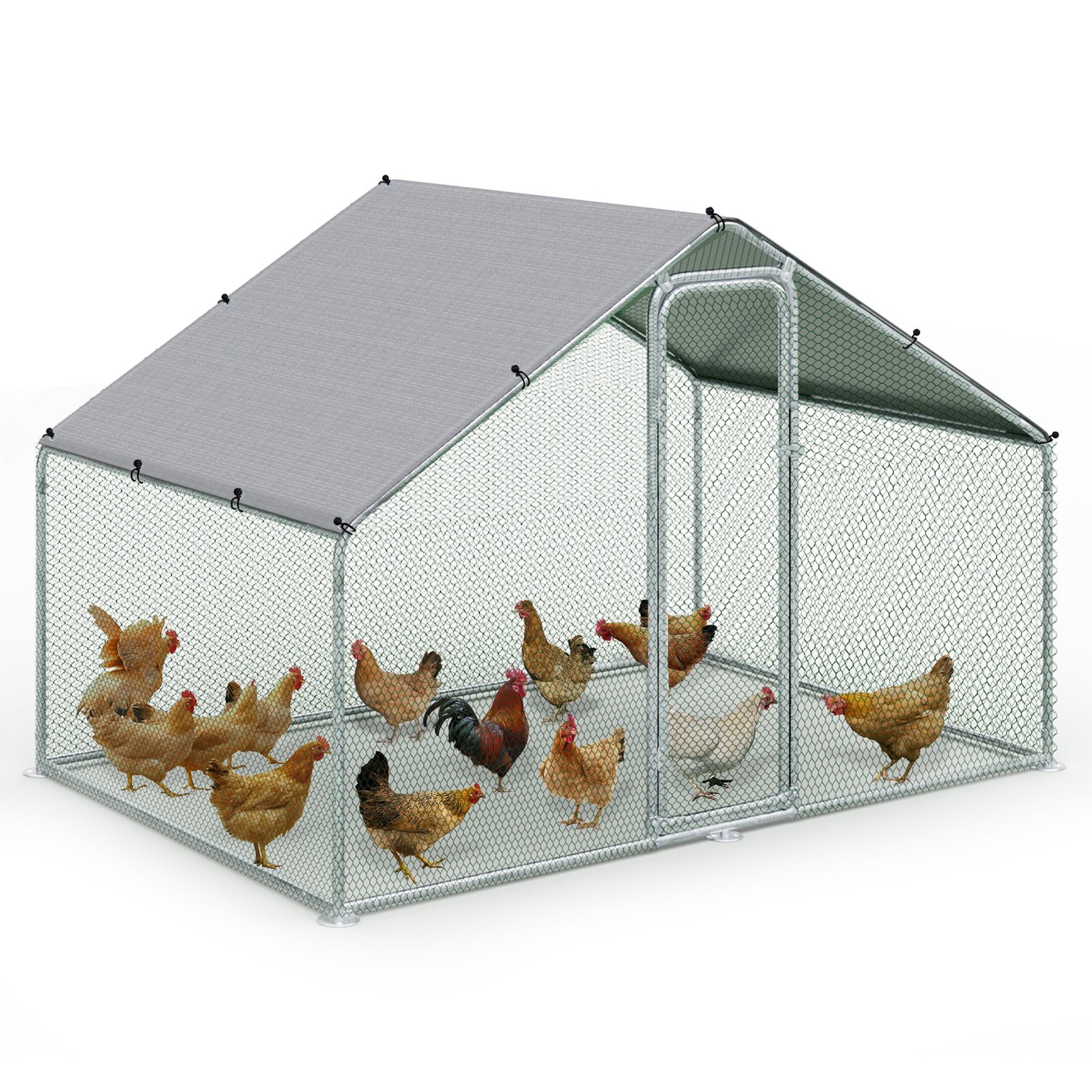 1_6b0c77a5-a3c2-48f0-83e4-9c7d6806ad33 Enclos poulailler en metal galvanise et grillage avec bache PE 300x200x200cm – Image 1