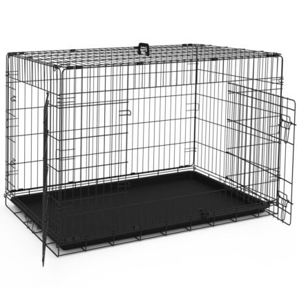 Cage pour chien pliable avec 2 portes verrouillable plateau amovible 122x75x81cm
