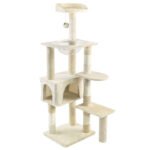 Arbre à Chat 138cm avec Griffoir Plateforme Niche et Capsule Spatiale beige
