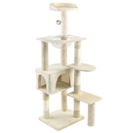 Arbre à Chat 138cm avec Griffoir Plateforme Niche et Capsule Spatiale beige