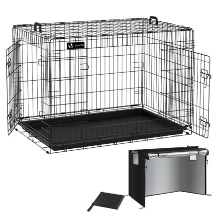 Cage pour chien pliable avec 2 portes verrouillable plateau amovible et housse de protection 107x70x78cm