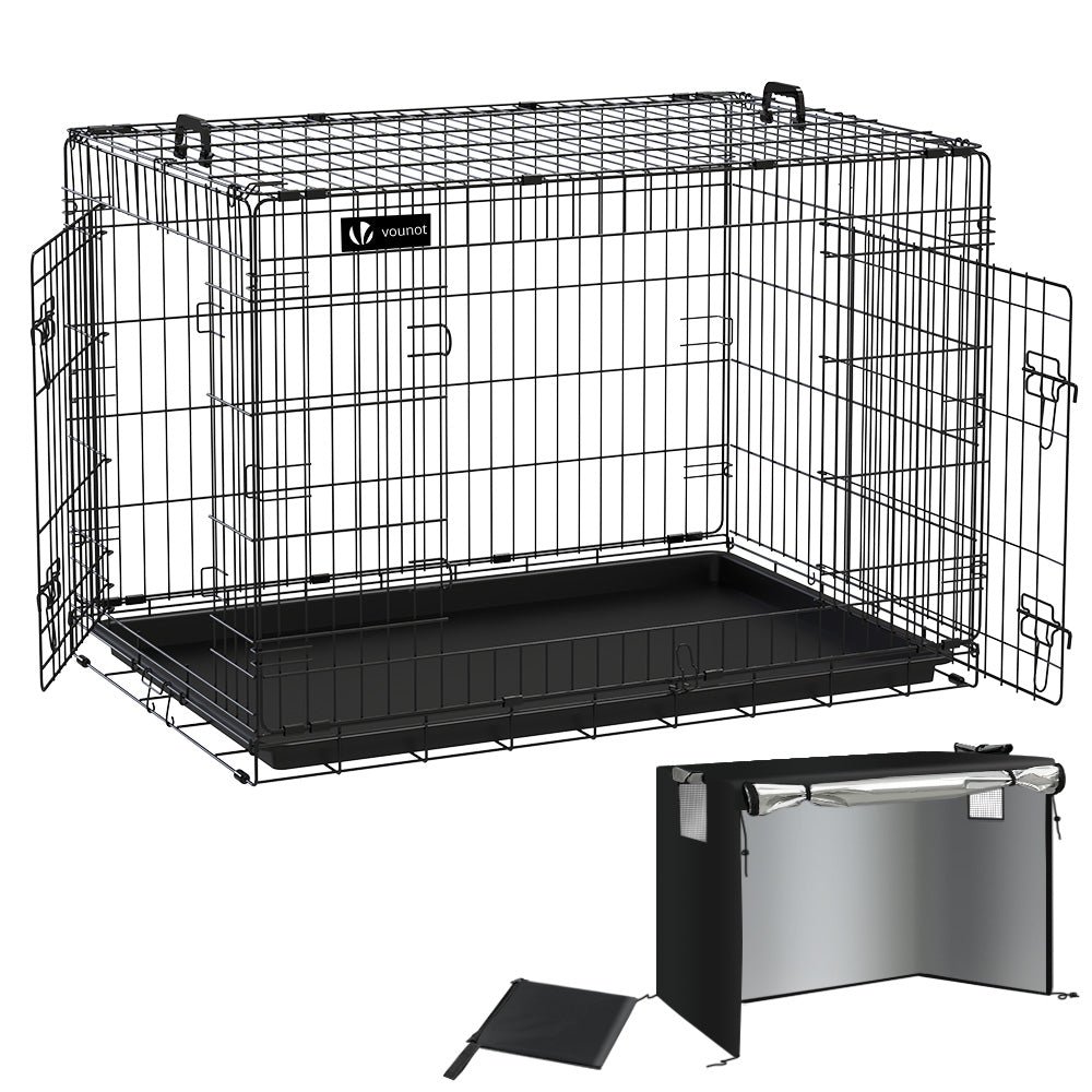1_a55f0819-9784-4add-af8b-05e8b809c02b Cage pour chien pliable avec 2 portes verrouillable plateau amovible et housse de protection 107x70x78cm – Image 1