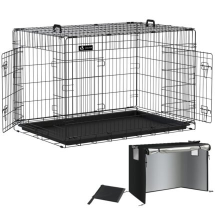 Cage pour chien pliable avec 2 portes verrouillable plateau amovible et housse de protection 122x75x81cm