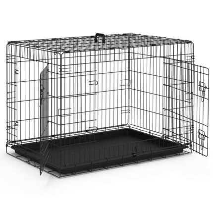 Cage pour chien pliable avec 2 portes verrouillable plateau amovible 107x70x78cm