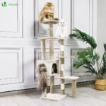 Arbre à Chat 138cm avec Griffoir Plateforme Niche et Capsule Spatiale beige – Image 2