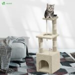 Arbre à Chat 88cm avec Corde Griffoir Plateforme Niche Beige – Image 2