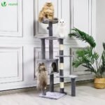 Arbre à Chat 138cm avec Griffoir Plateforme Niche et Capsule Spatiale gris – Image 2