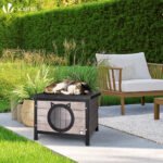 Maison pour Chat en bois avec toit bitumé et entrée en forme d'oreilles de chat Gris – Image 2