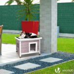 Maison pour Chat en bois avec toit bitumé autoportant et porte à lamelles PVC Gris – Image 2