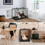 Cage pour chien pliable avec 2 portes verrouillable plateau amovible et housse de protection 92x58x64cm – Image 3