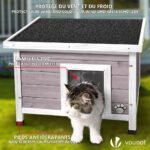 Maison pour Chat en bois avec toit bitumé autoportant et porte à lamelles PVC Gris – Image 3
