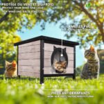 Maison pour Chat en bois avec toit bitumé et entrée en forme d'oreilles de chat Gris – Image 3
