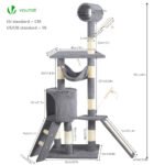 Arbre à Chat 154cm avec Griffoir Plateforme Niche XXL Gris – Image 4