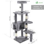Arbre à Chat 138cm avec Griffoir Plateforme Niche et Capsule Spatiale gris – Image 4
