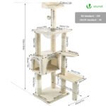 Arbre à Chat 138cm avec Griffoir Plateforme Niche et Capsule Spatiale beige – Image 4