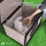Maison pour Chat en bois avec toit bitumé et entrée en forme d'oreilles de chat Gris – Image 6