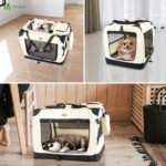 Sac transport pliable chien chat caisse cage portable 60x44x44cm beige – Image 6