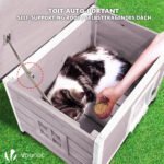 Maison pour Chat en bois avec toit bitumé autoportant et porte à lamelles PVC Gris – Image 6