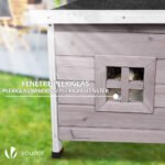 Maison pour Chat en bois avec toit bitumé autoportant et porte à lamelles PVC Gris – Image 7