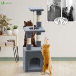 Arbre à Chat 88cm avec Corde Griffoir Plateforme Niche Gris – Image 7