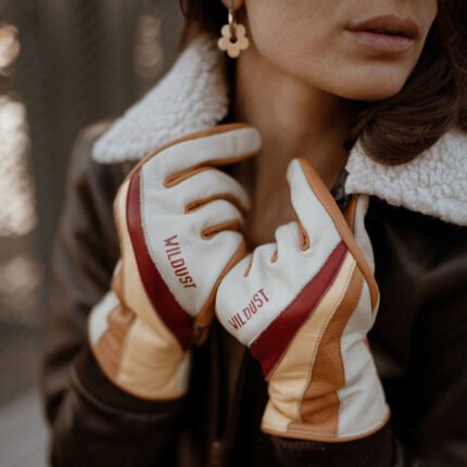 GANTS MOTO CUIR Wildust Sisters. 70'S STRIPE. BLANC