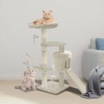 Arbre à Chat 112cm avec Griffoir Plateforme Niche L Beige – Image 2