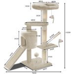 Arbre à Chat 112cm avec Griffoir Plateforme Niche L Beige – Image 4