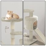 Arbre à Chat 112cm avec Griffoir Plateforme Niche L Beige – Image 7