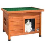 Maison pour Chat en bois avec toit bitumé autoportant et porte à lamelles PVC